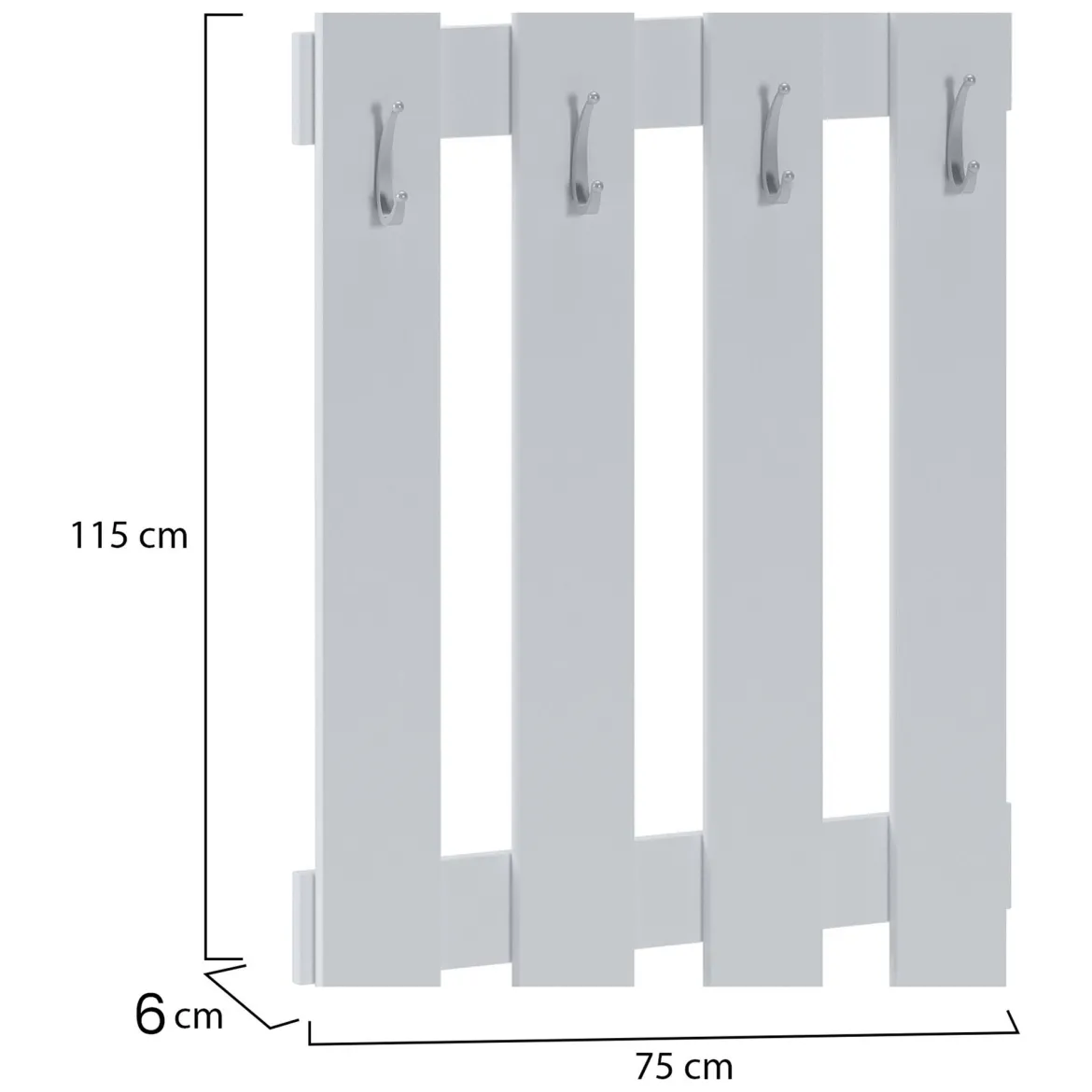 Appendiabiti Bianco 4 Ganci Installazione Sospesa 115h cm, Materiale Struttura in Metallo - Plaus
