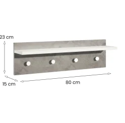 Appendiabiti Bianco Grigio Cemento 4 Ganci Installazione a Muro, Colore Struttura Grigio - Mozzo