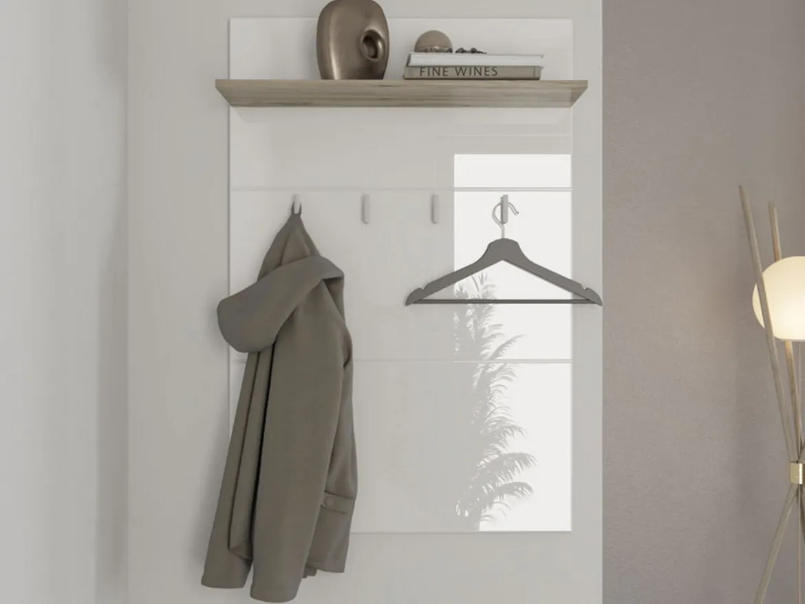 Appendiabiti Bianco Marrone Rovere set Fissaggio a Muro Incluso 4 Ganci 114h cm, Installazione a Muro - Montese