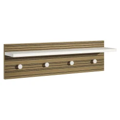 Appendiabiti Bianco Marrone Rovere 4 Ganci Installazione a Muro, Colore Struttura Marrone - Mozzo