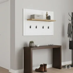 Appendiabiti Bianco Nero Rovere set Fissaggio a Muro Incluso 4 Ganci 57h cm, Installazione a Muro - Mediglia