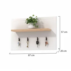 Appendiabiti Bianco Nero Rovere set Fissaggio a Muro Incluso 4 Ganci 57h cm, Installazione a Muro - Mediglia