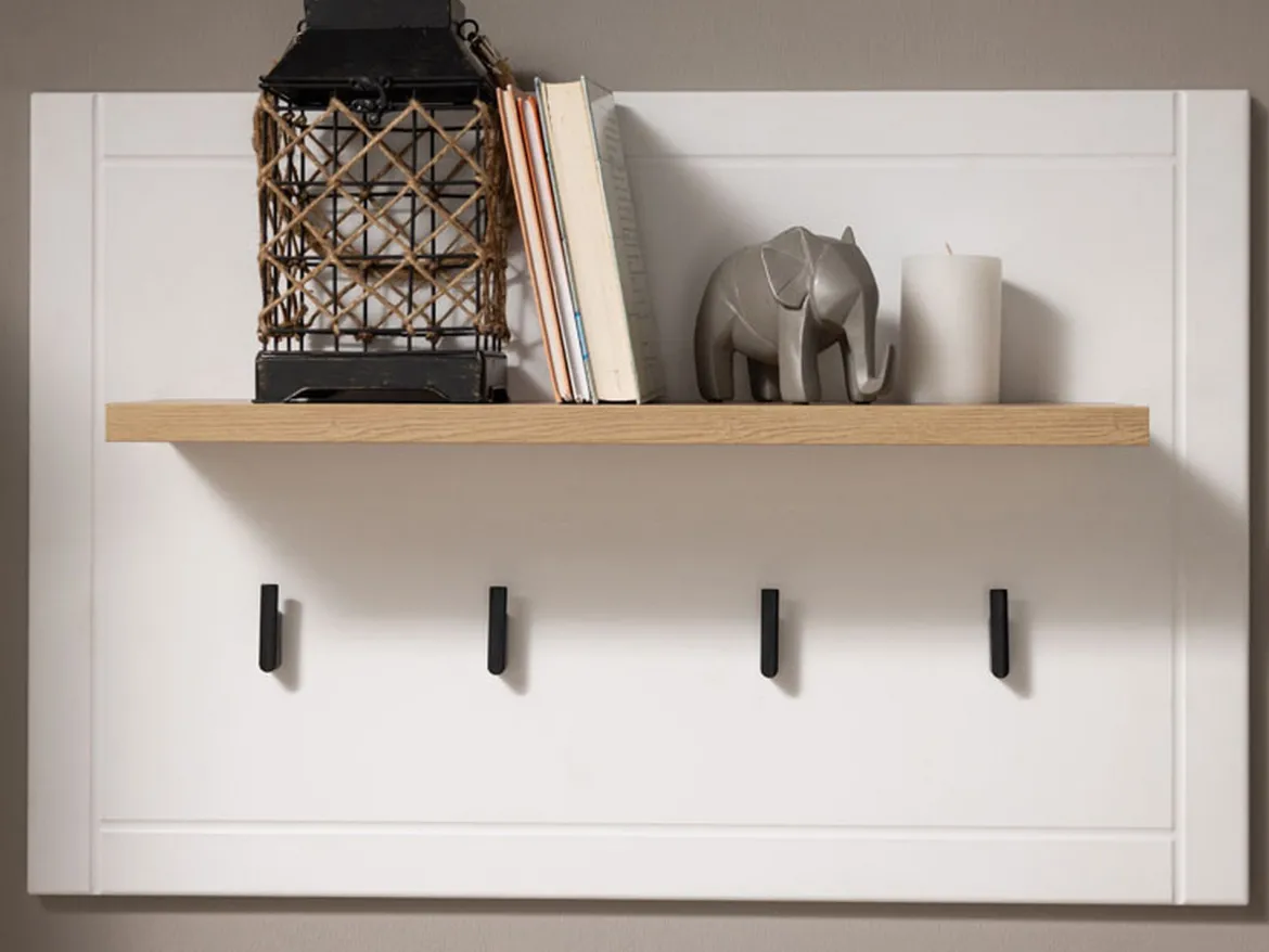 Appendiabiti Bianco Nero Rovere set Fissaggio a Muro Incluso 4 Ganci 57h cm, Installazione a Muro - Mediglia