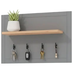 Appendiabiti Grigio Scuro Marrone Rovere set Fissaggio a Muro Incluso 4 Ganci 57h cm, Installazione a Muro - Mediglia