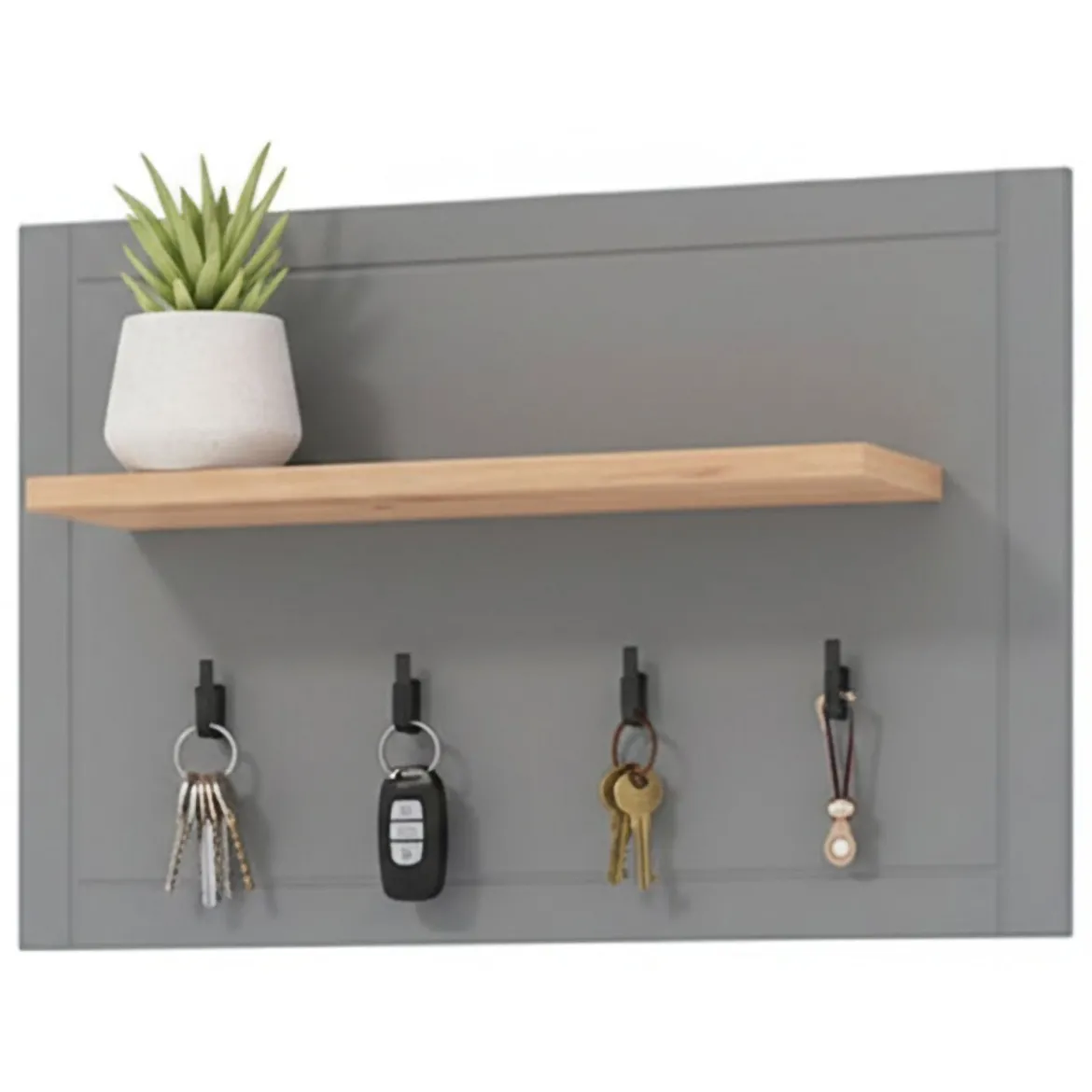 Appendiabiti Grigio Scuro Marrone Rovere set Fissaggio a Muro Incluso 4 Ganci 57h cm, Installazione a Muro - Mediglia