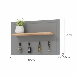 Appendiabiti Grigio Scuro Marrone Rovere set Fissaggio a Muro Incluso 4 Ganci 57h cm, Installazione a Muro - Mediglia