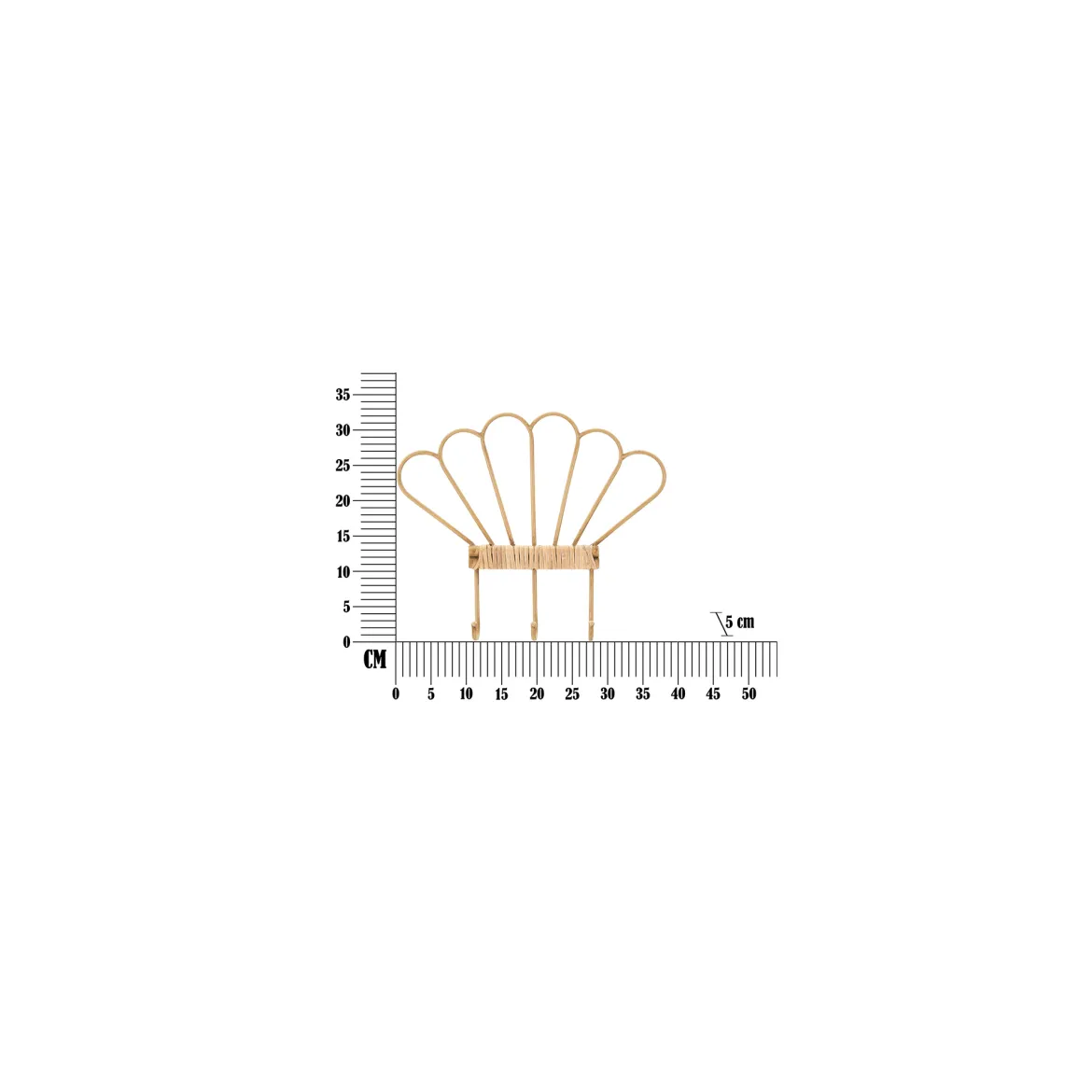 Appendiabiti Marrone Finitura in Rattan Color Bamboo Naturale 3 Ganci 33h cm, Installazione Sospeso - Danatala