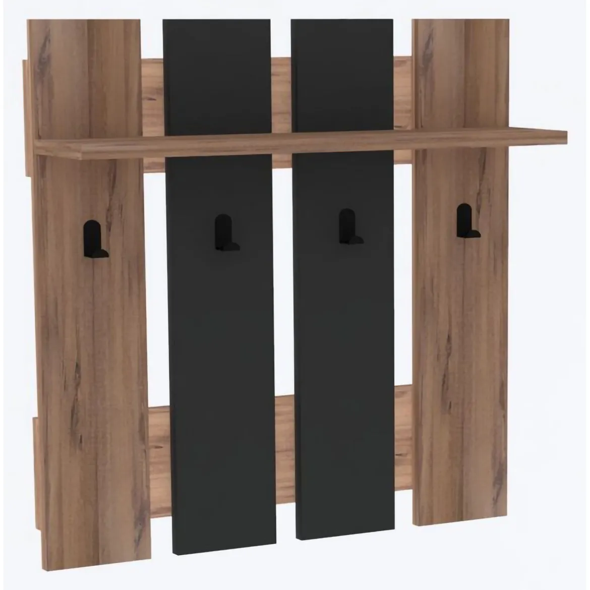 Appendiabiti Marrone Noce Nero Antracite 4 Ganci Installazione a Muro 70h cm, Colore Struttura Nero - Ortueri