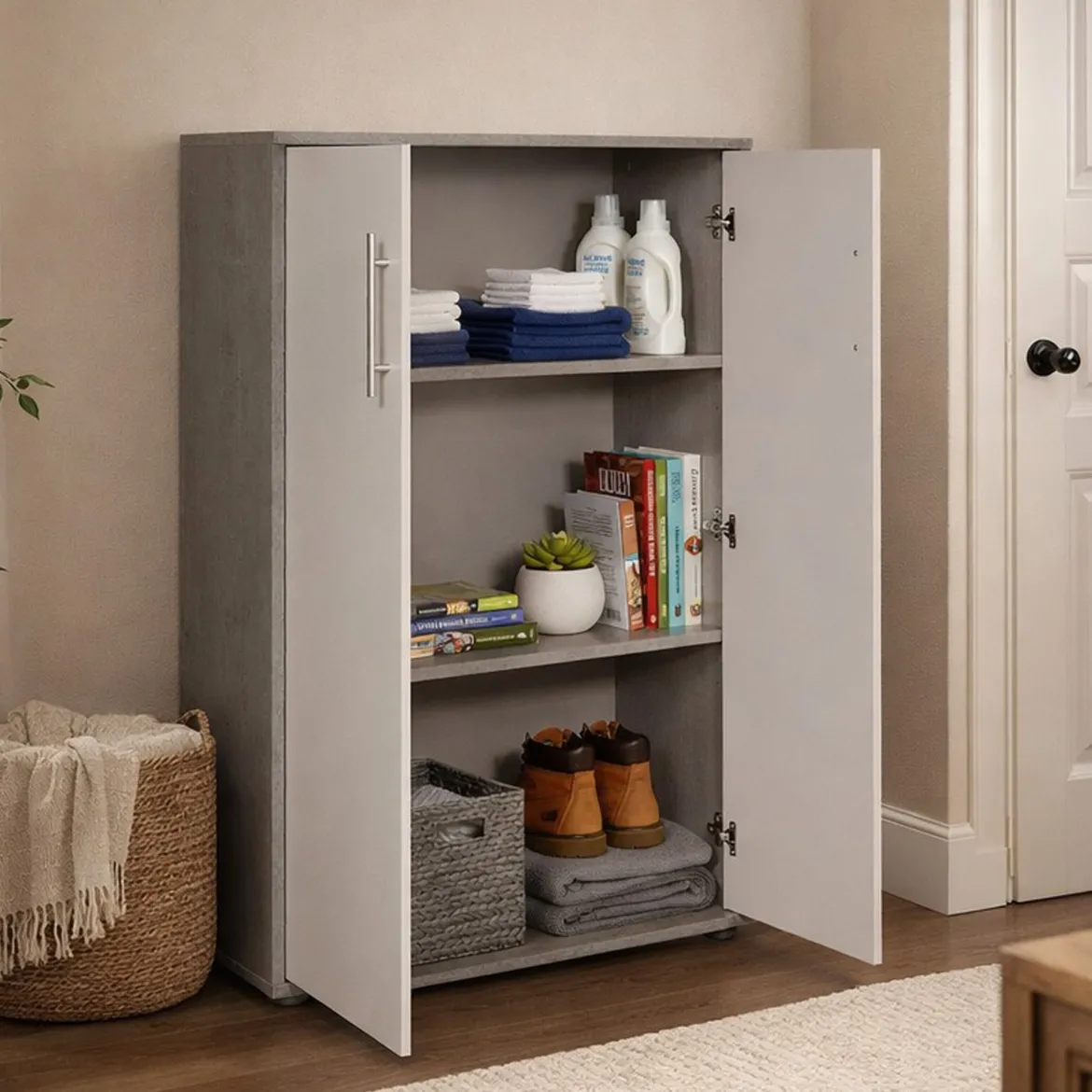 Armadio bianco e grigio 2 ante 78x118h cm - Angie