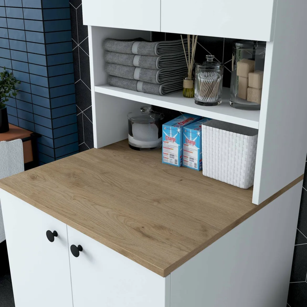 Armadio bianco e noce multifunzione 70x183h cm - Marty