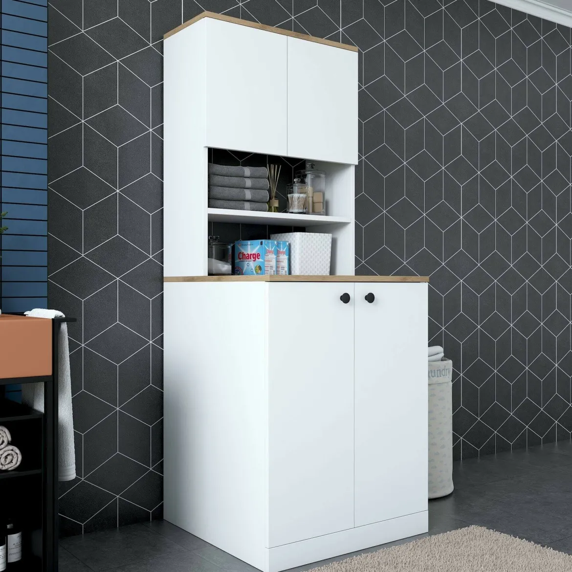 Armadio bianco e noce multifunzione 70x183h cm - Marty