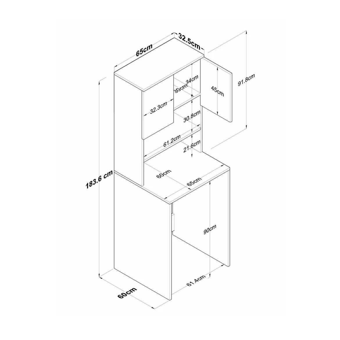 Armadio bianco e noce multiuso 65x183h cm - Fiamma