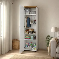 Armadio bianco lucido e legno colonna 60x190h cm - Tani