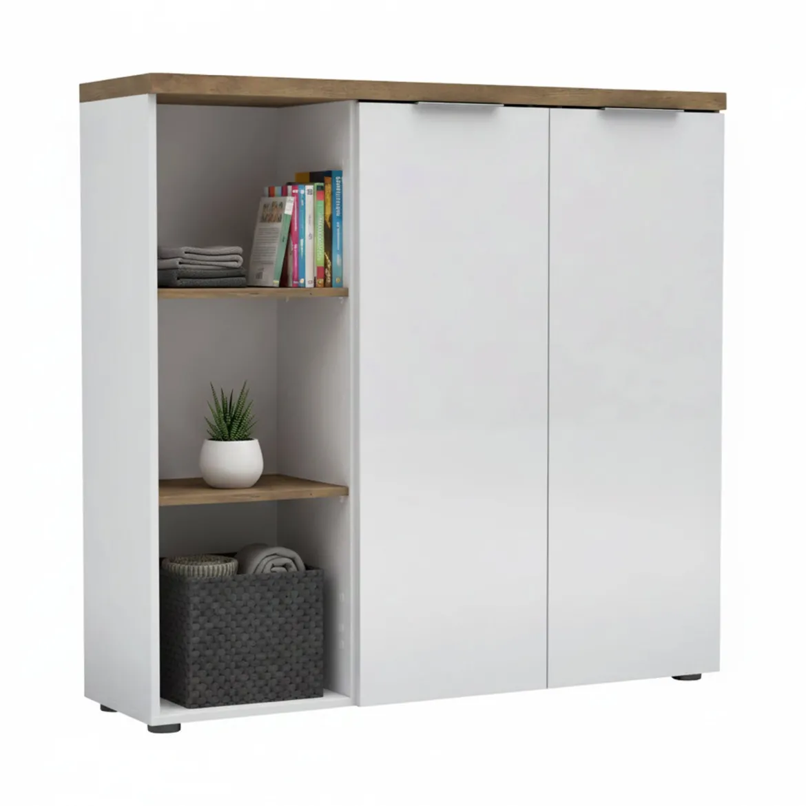 Armadio bianco lucido e legno salvaspazio 80x115h cm - Calavena