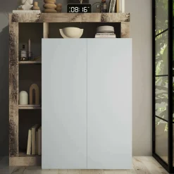 Armadio bianco lucido e rovere ante battenti 78x116h cm - Cipresso