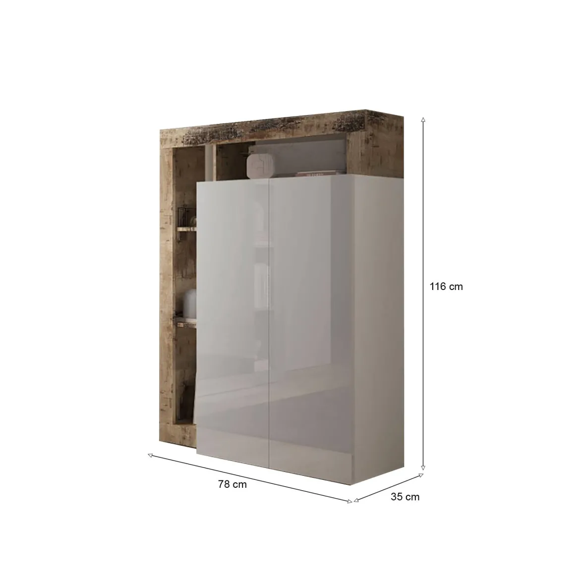 Armadio bianco lucido e rovere ante battenti 78x116h cm - Cipresso