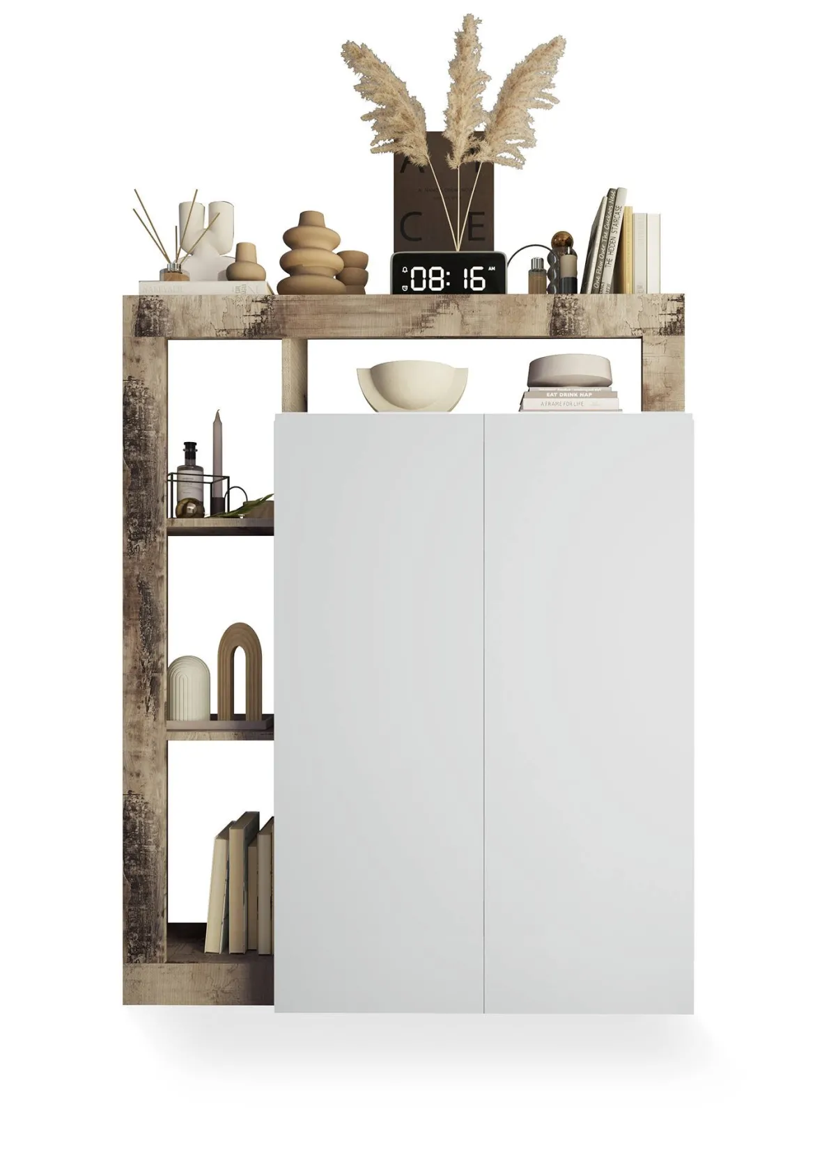 Armadio bianco lucido e rovere ante battenti 78x116h cm - Cipresso