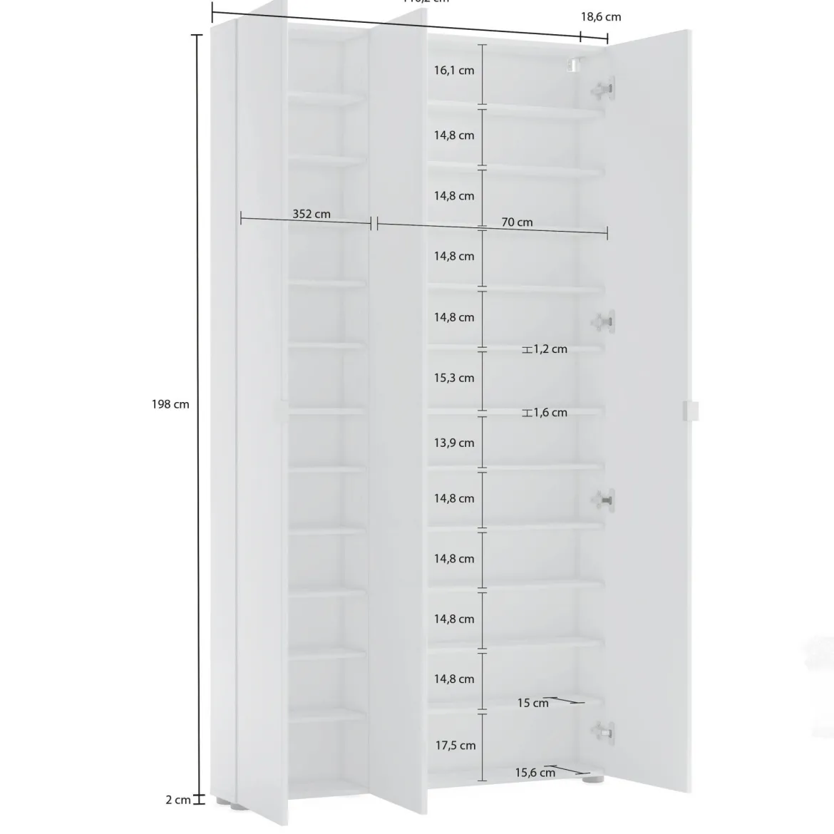Armadio bianco lucido slim 11x200h cm - Enza