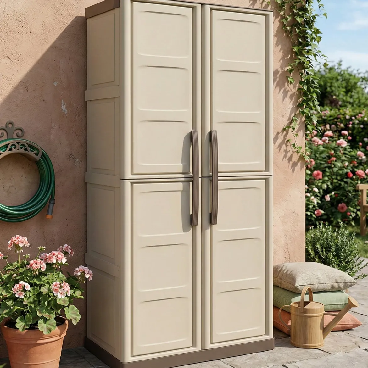 Armadio da esterno 2 ante beige e marrone 70x178h cm - Ipno