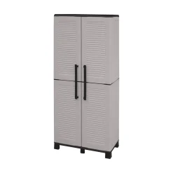 Armadio da Esterno Grigio Chiaro Nero 3 Ripiani 2 Ante 68x37x169h cm, 4 Vani - Ash