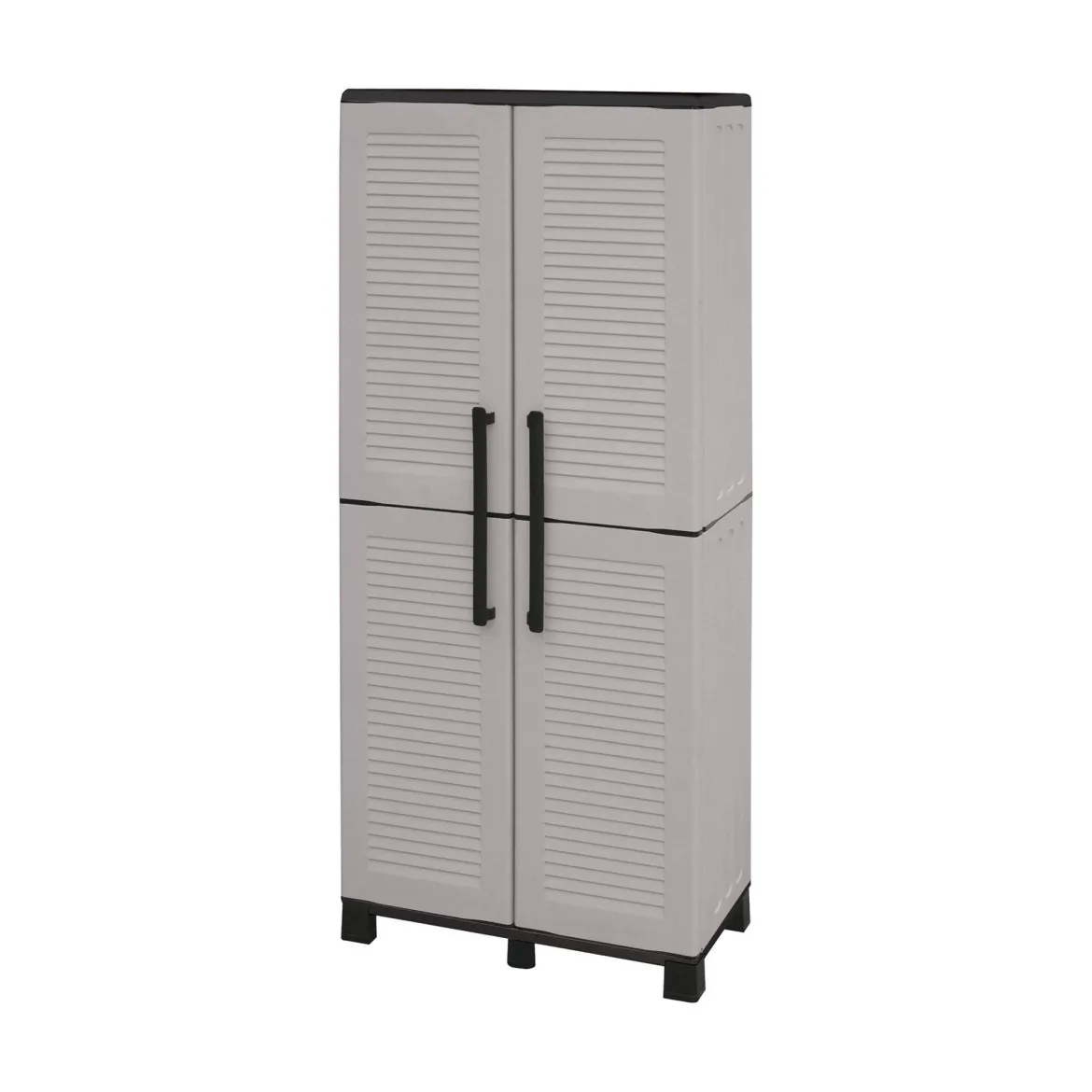 Armadio da Esterno Grigio Chiaro Nero 3 Ripiani 2 Ante 68x37x169h cm, 4 Vani - Ash