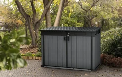 Armadio da Esterno Grigio Nero Cassetti 2 Ripiani 191x109x133h cm, Apertura Battente, a Ribalta - Litchfield