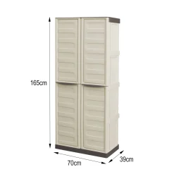Armadio da Esterno Impermeabile 70x39x165h cm Portascope in Plastica Beige e Marrone con 3 Ripiani Regolabili e Chiusura a Lucchetto – Ipno