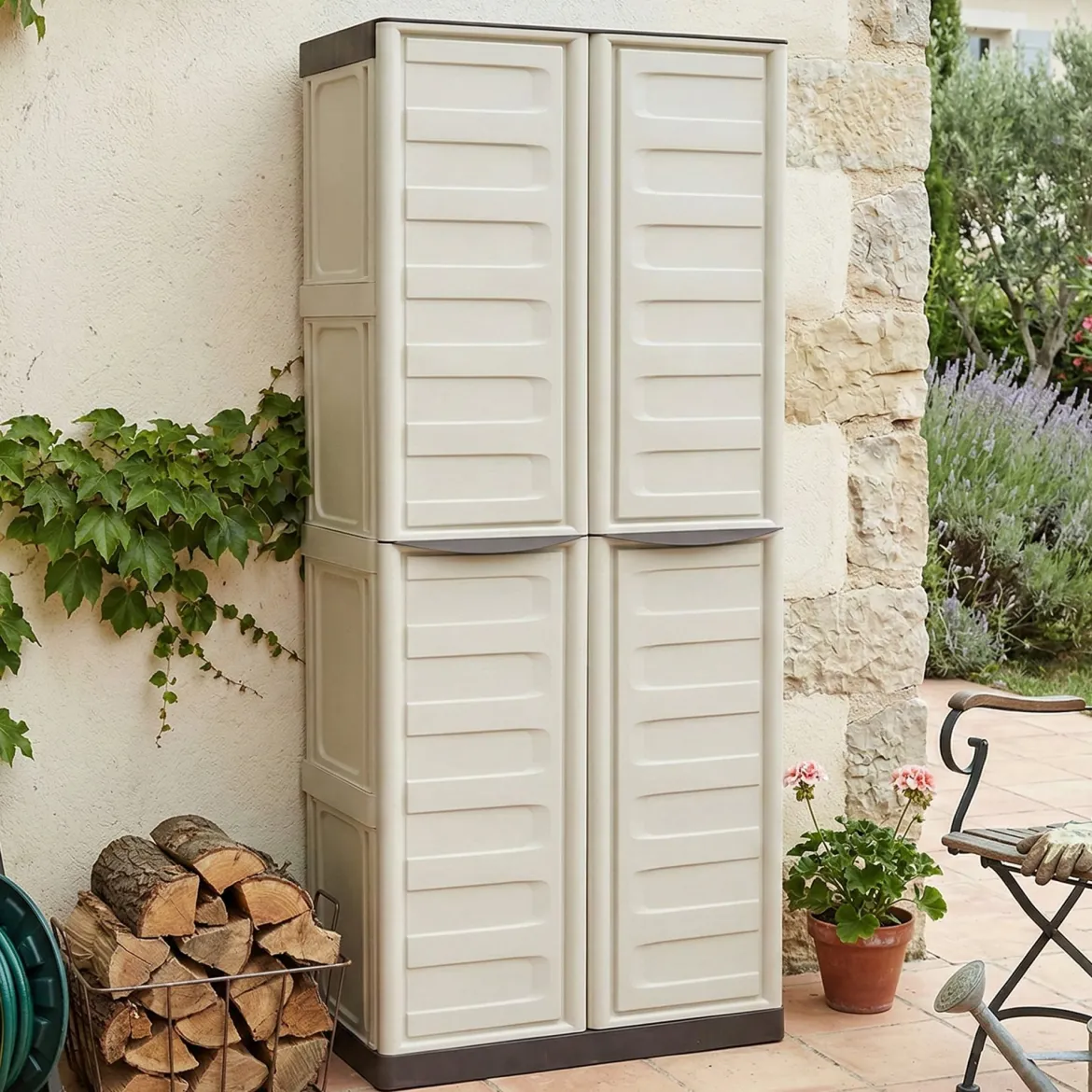 Armadio esterno 2 ante beige e marrone 70x165h cm - Adenina