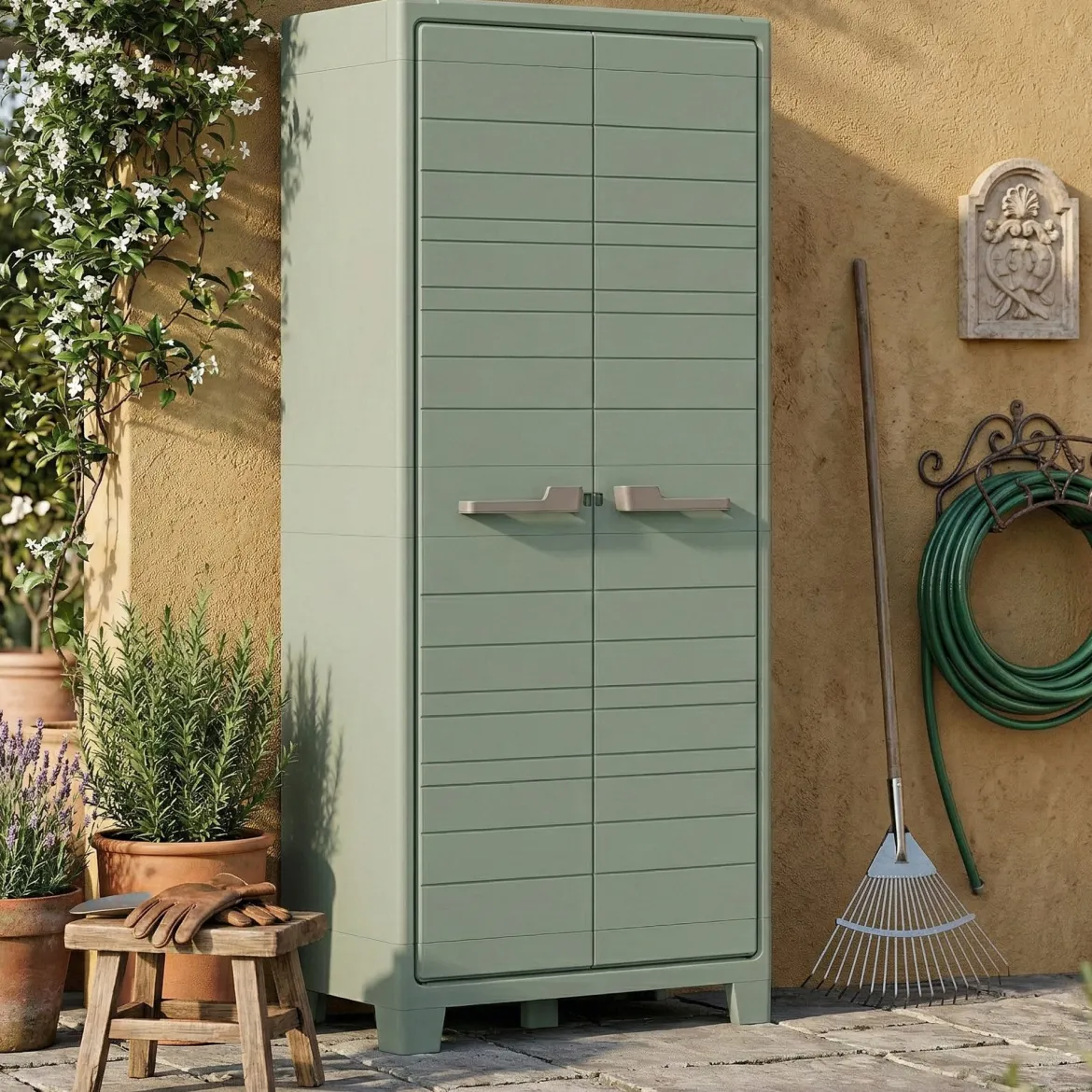 Armadio giardino 2 ante grigio e verde 80x182h cm - Quesnel