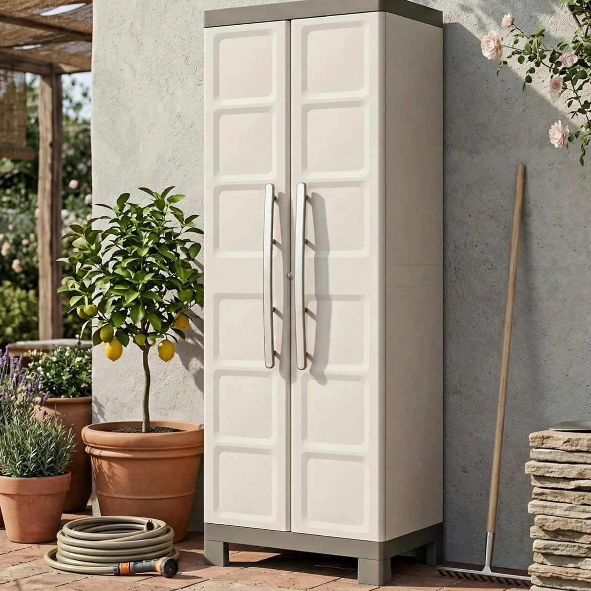 Armadio giardino 2 ante sabbia 65x182h cm - Strathmore