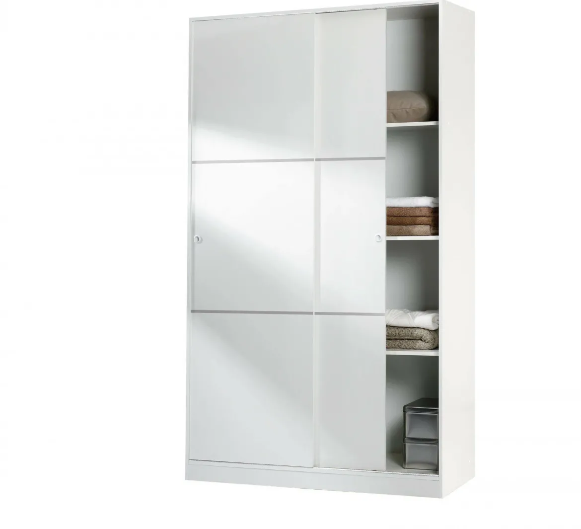 Armadio Guardaroba 2 Ante Scorrevoli 120x50x200h cm Bianco lucido Salvaspazio in Legno con Appendiabiti e 4 Ripiani Regolabili – Adrenalin