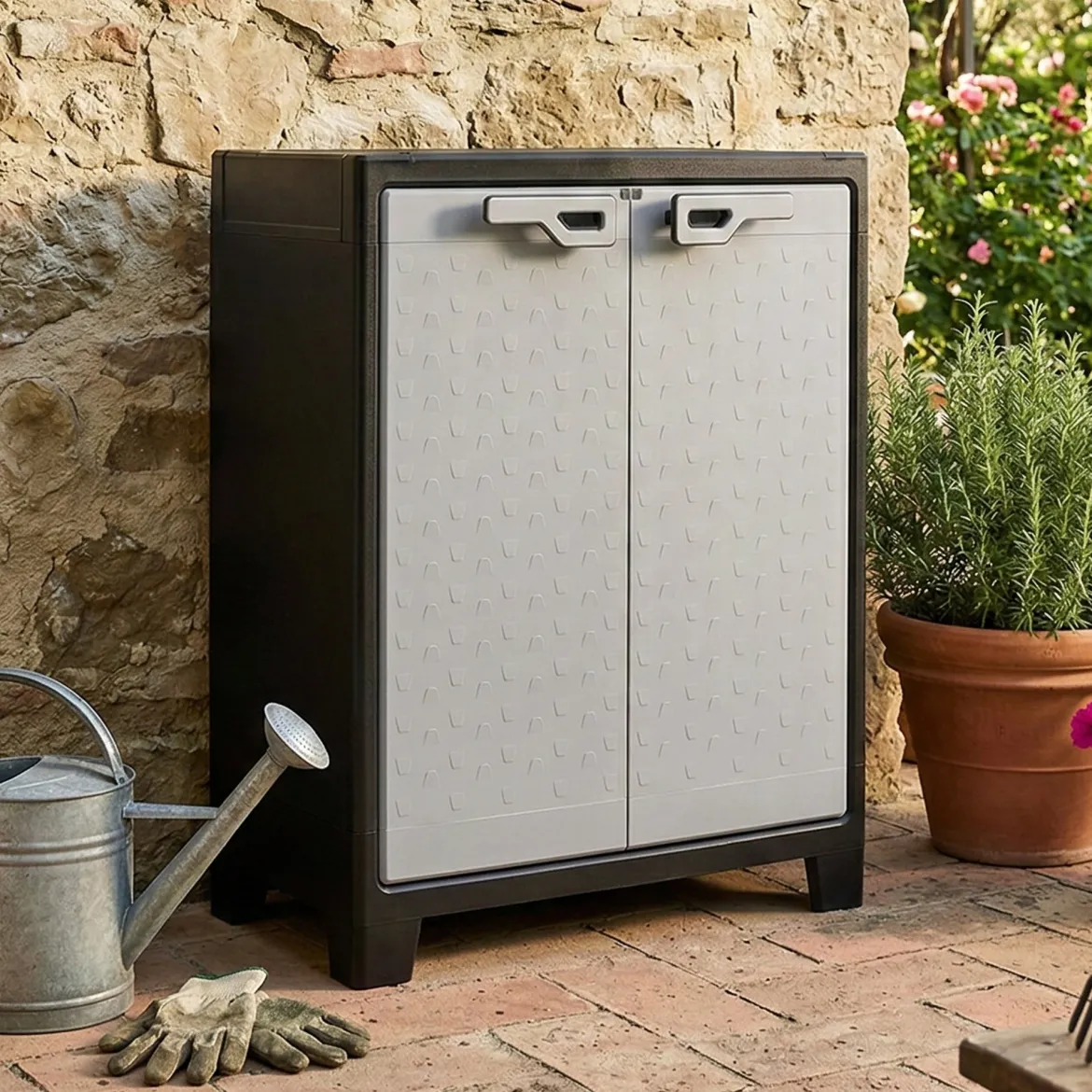 Armadio in plastica 2 ante grigio chiaro 100x172h cm - Allain