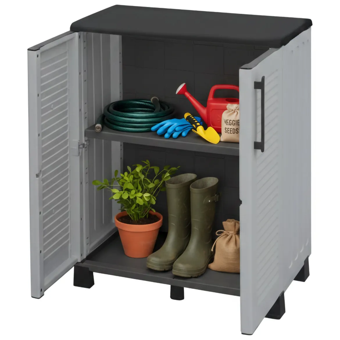 Armadio in plastica 2 ante grigio e nero 68x163h cm - Akina