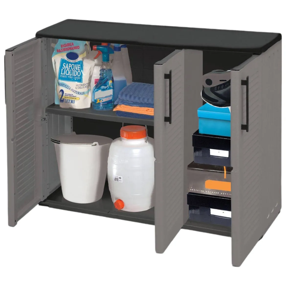 Armadio in plastica minimal 3 ante grigio e nero 102x84h cm - Aranka