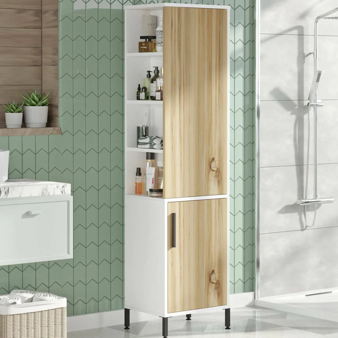 Armadio legno scuro e bianco salvaspazio 45x173h cm - Ramil