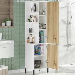 Armadio legno scuro e bianco salvaspazio 45x173h cm - Ramil