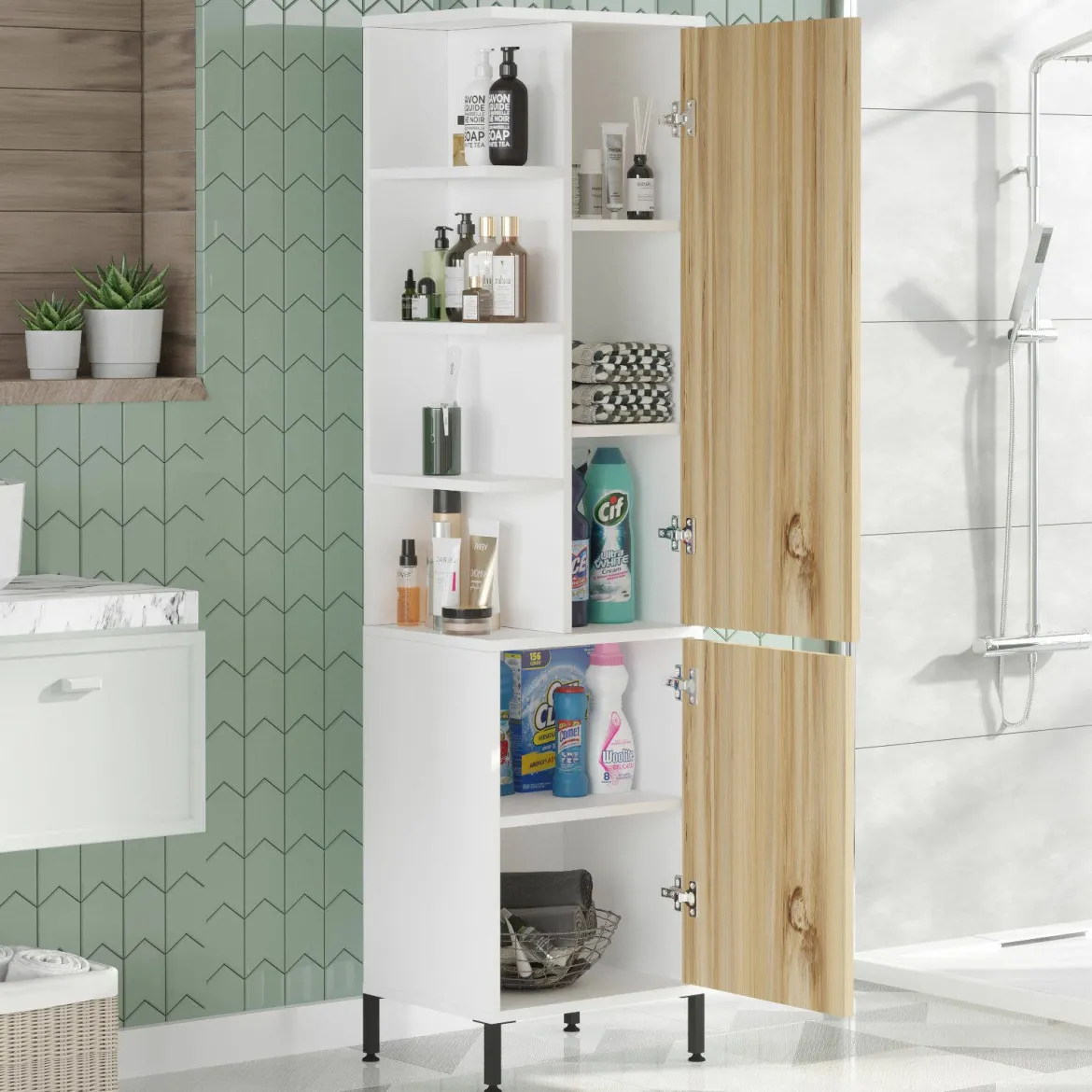 Armadio legno scuro e bianco salvaspazio 45x173h cm - Ramil