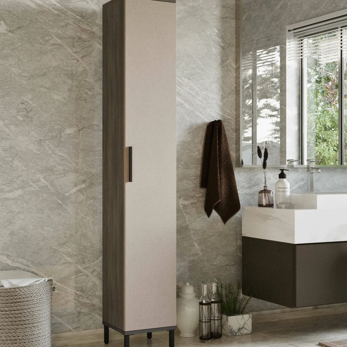 Armadio marrone e antracite slim 29x183h cm - Eusebe