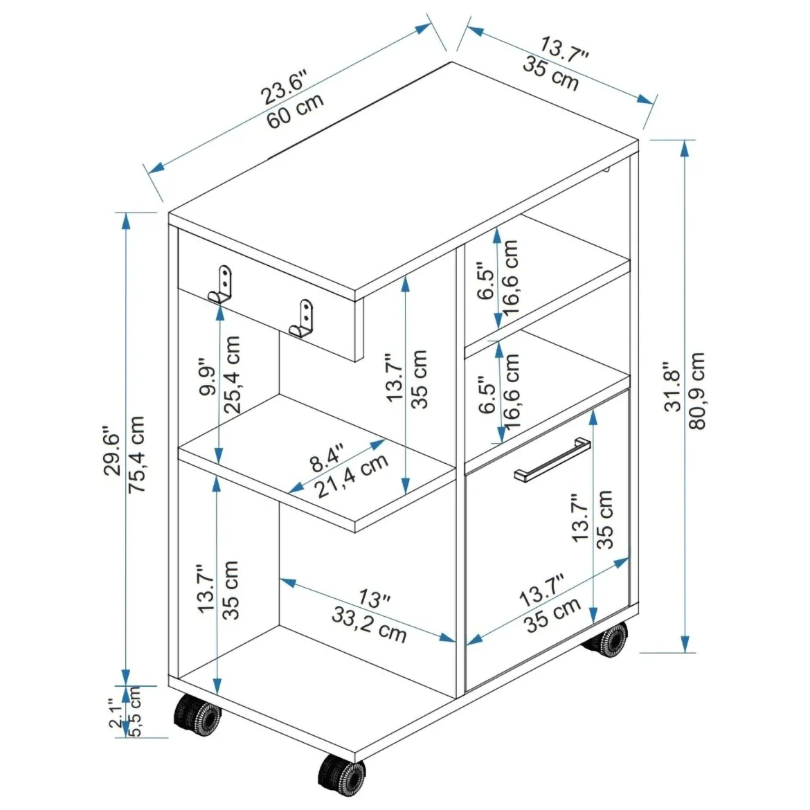 Armadio Multiuso 1 Anta Bianco 5 Ripiani Un'anta 81x60h cm, 5 Vani - Fornelli