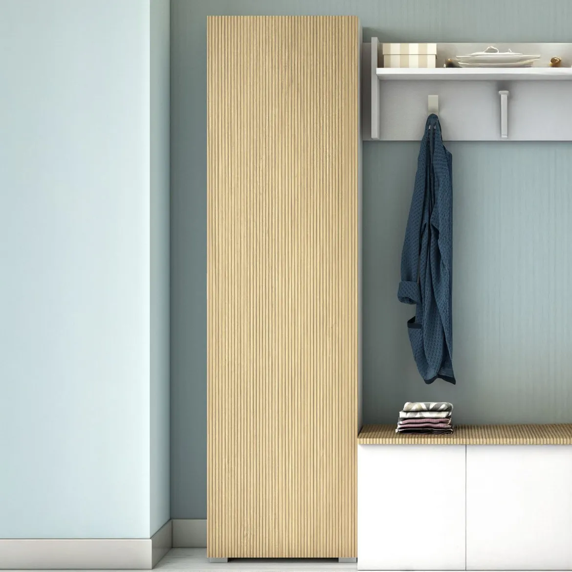 Armadio Multiuso 1 Anta Bianco Beige 7 Ripiani Un'anta 50x182h cm, Apertura Battente - Cansano