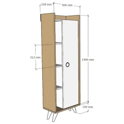 Armadio Multiuso 1 Anta Marrone Rovere 8 Ripiani Un'anta 50x140h cm, 8 Vani - Sellia