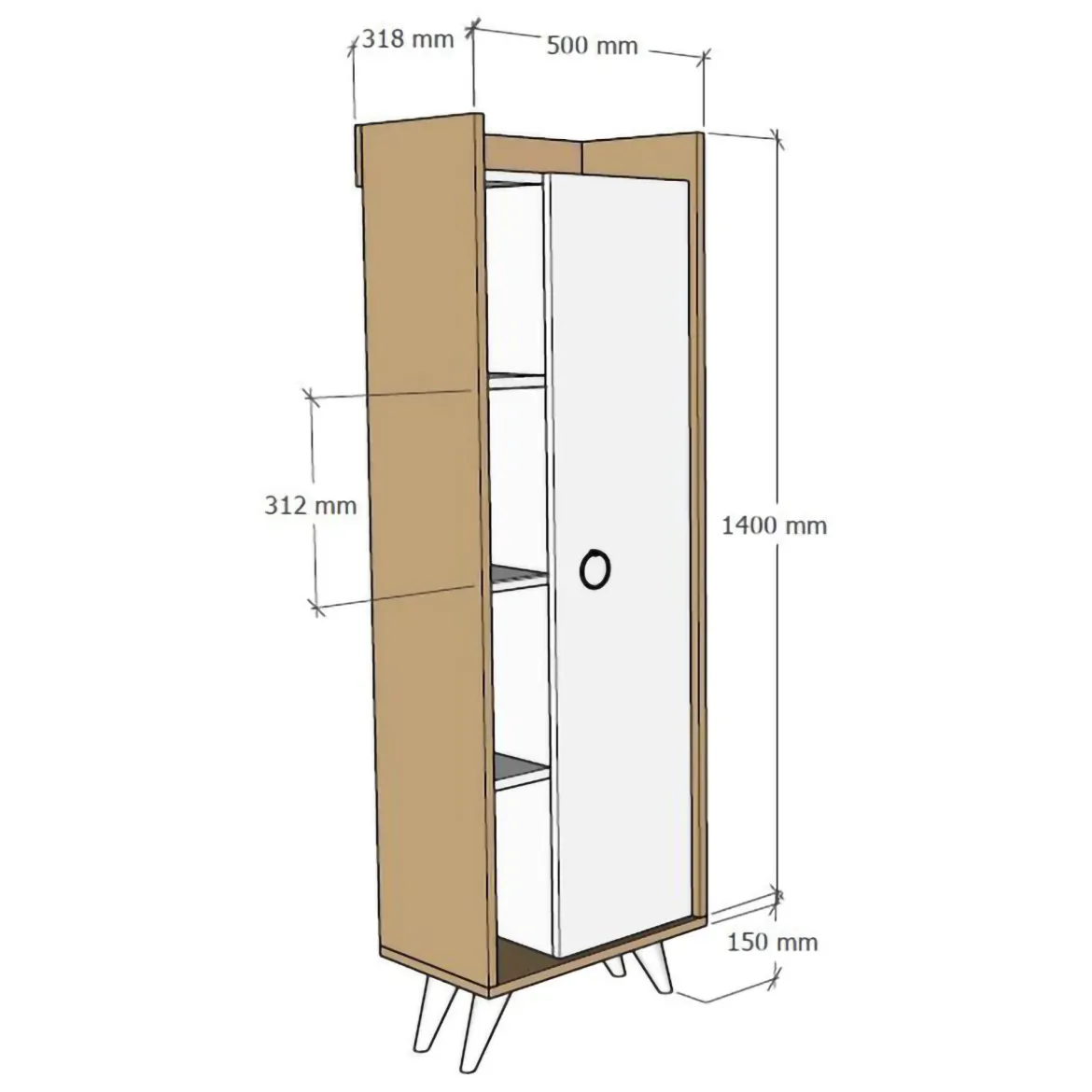 Armadio Multiuso 1 Anta Marrone Rovere 8 Ripiani Un'anta 50x140h cm, 8 Vani - Sellia