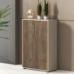 Armadio Multiuso 2 Ante Beige Marrone Noce 2 Ripiani 2 Ante 79x118h cm, 3 Vani - Parabita