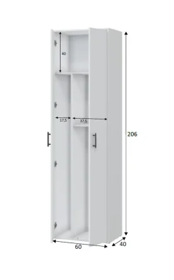 Armadio Multiuso 2 Ante Bianco 2 Ripiani Apertura Battente 60x206h cm, 2 Ante - Strevi