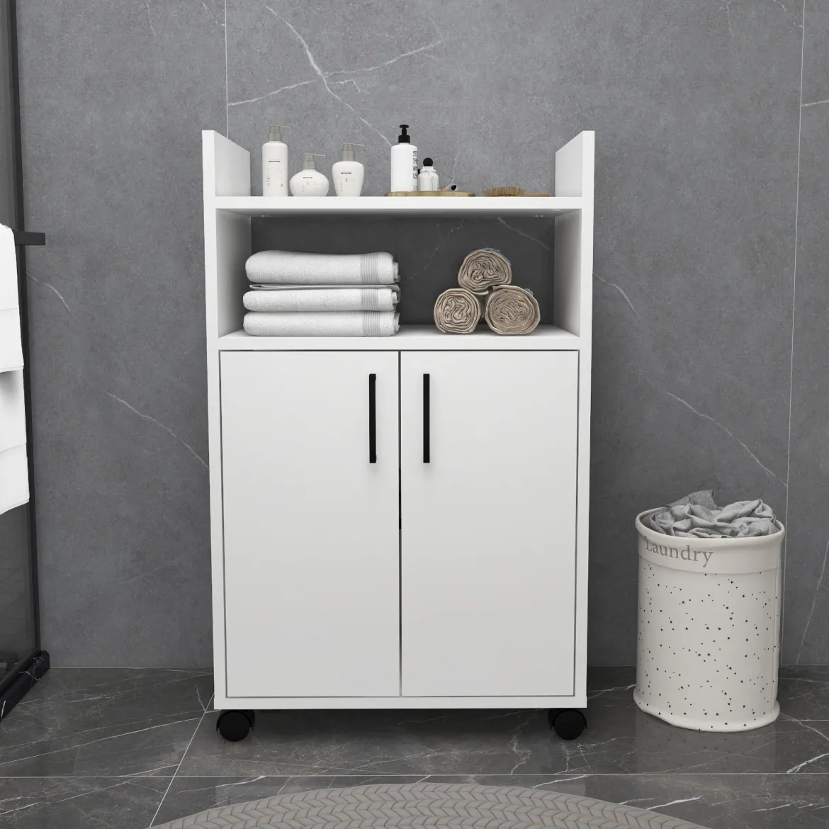 Armadio Multiuso 2 Ante Bianco 4 Ripiani 2 Ante 60x97h cm, 3 Vani - Marzi