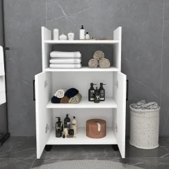 Armadio Multiuso 2 Ante Bianco 4 Ripiani 2 Ante 60x97h cm, 3 Vani - Marzi