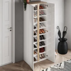 Armadio Multiuso 2 Ante Bianco Lucido Trasparente 8 Ripiani Cassetti 70x185h cm, 9 Vani - Gradoli