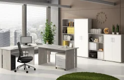 Armadio Multiuso 2 Ante Grigio Chiaro 5 Ripiani 2 Ante 45x195h cm, Gola per Apertura Ante Made in Italy - Daisuke