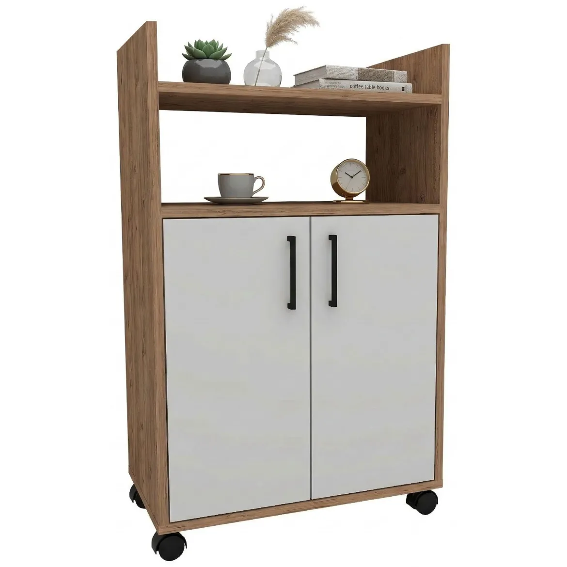 Armadio Multiuso 2 Ante Marrone Rovere 4 Ripiani 2 Ante 60x97h cm, 3 Vani - Marzi