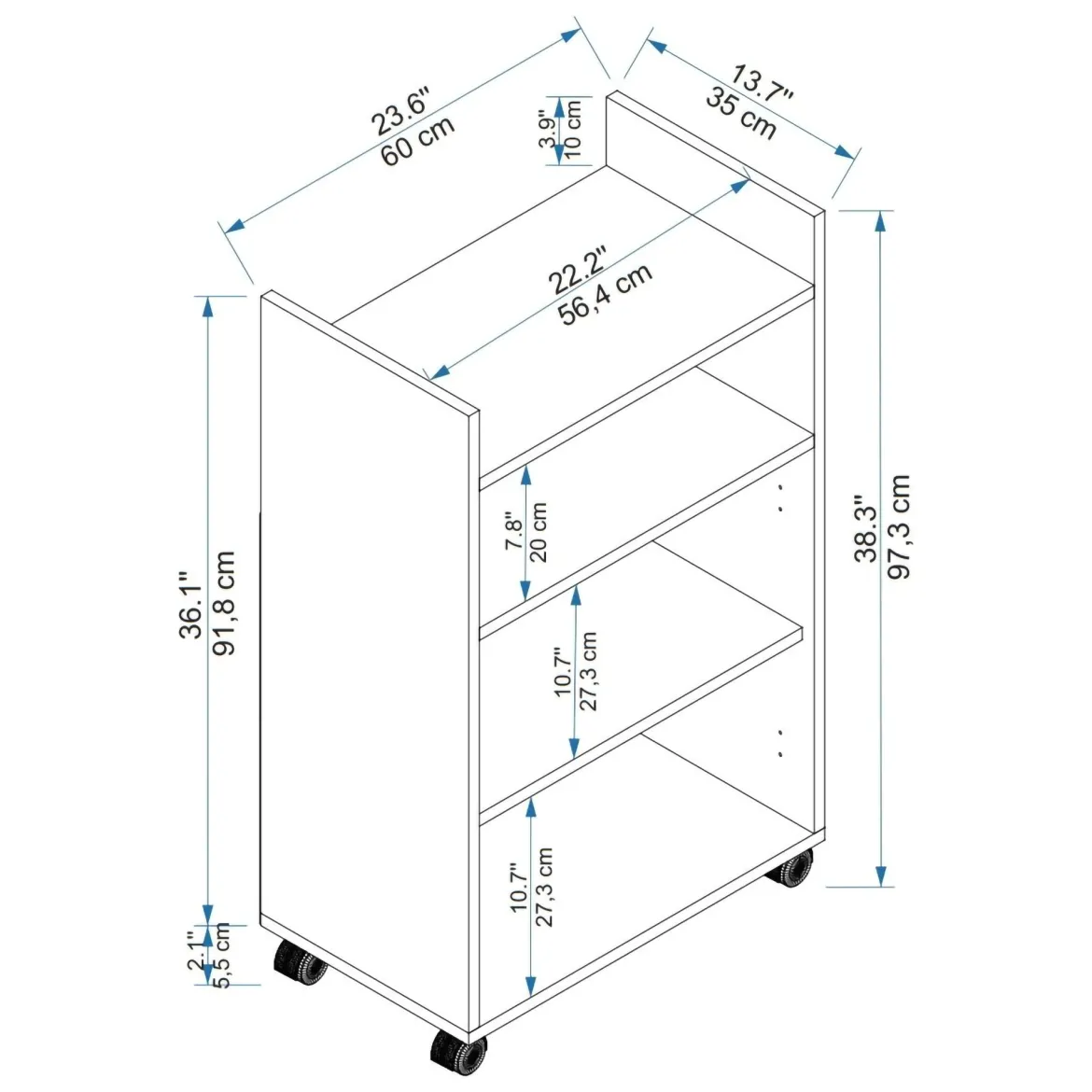 Armadio Multiuso 2 Ante Marrone Rovere 4 Ripiani 2 Ante 60x97h cm, 3 Vani - Marzi